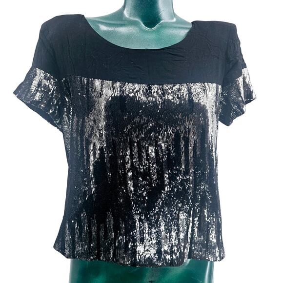 NEW Pure Sugar Black Sequin Short Sleeve T-shirt Blouse Top Women's Size S 3332 - Picture 1 of 8